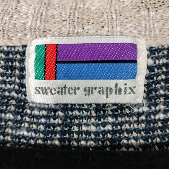 Vintage 80's-90's Unisex Sweater Graphix V-Neck Pullover Grandpa Sweater Sz. S/M - Picture 3 of 6